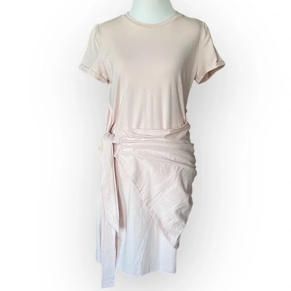 MEROKEETY Pale Pink T Shirt Dress Tie Waist - Picture 2 of 5